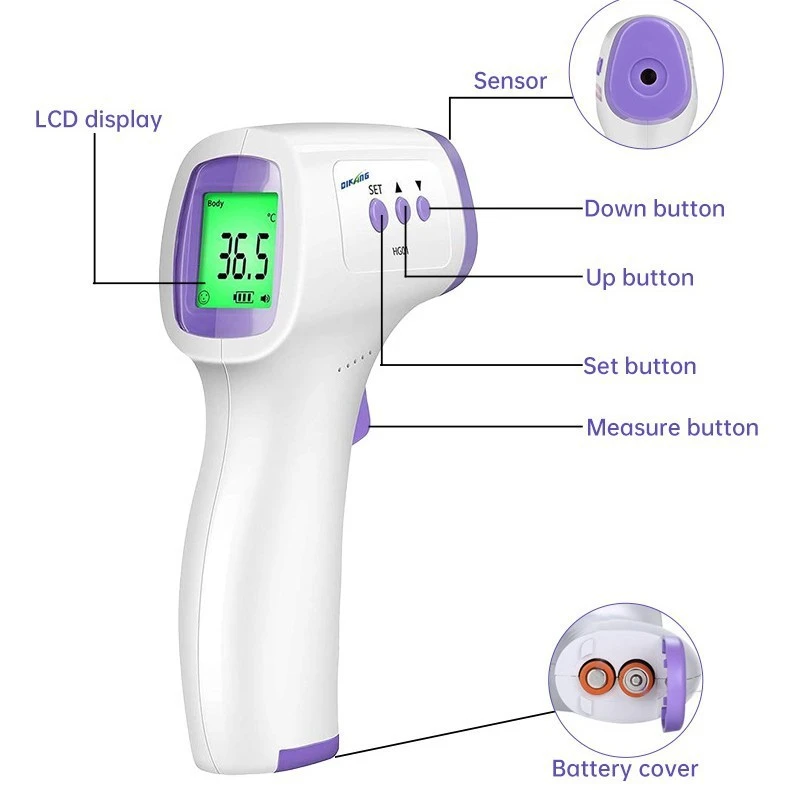 Thermomètre Infrarouge Portable de Qualité Médicale Rapide Précis, Affichage Rétroéclairé 3 Couleurs pour Mesurer la Température Adulte